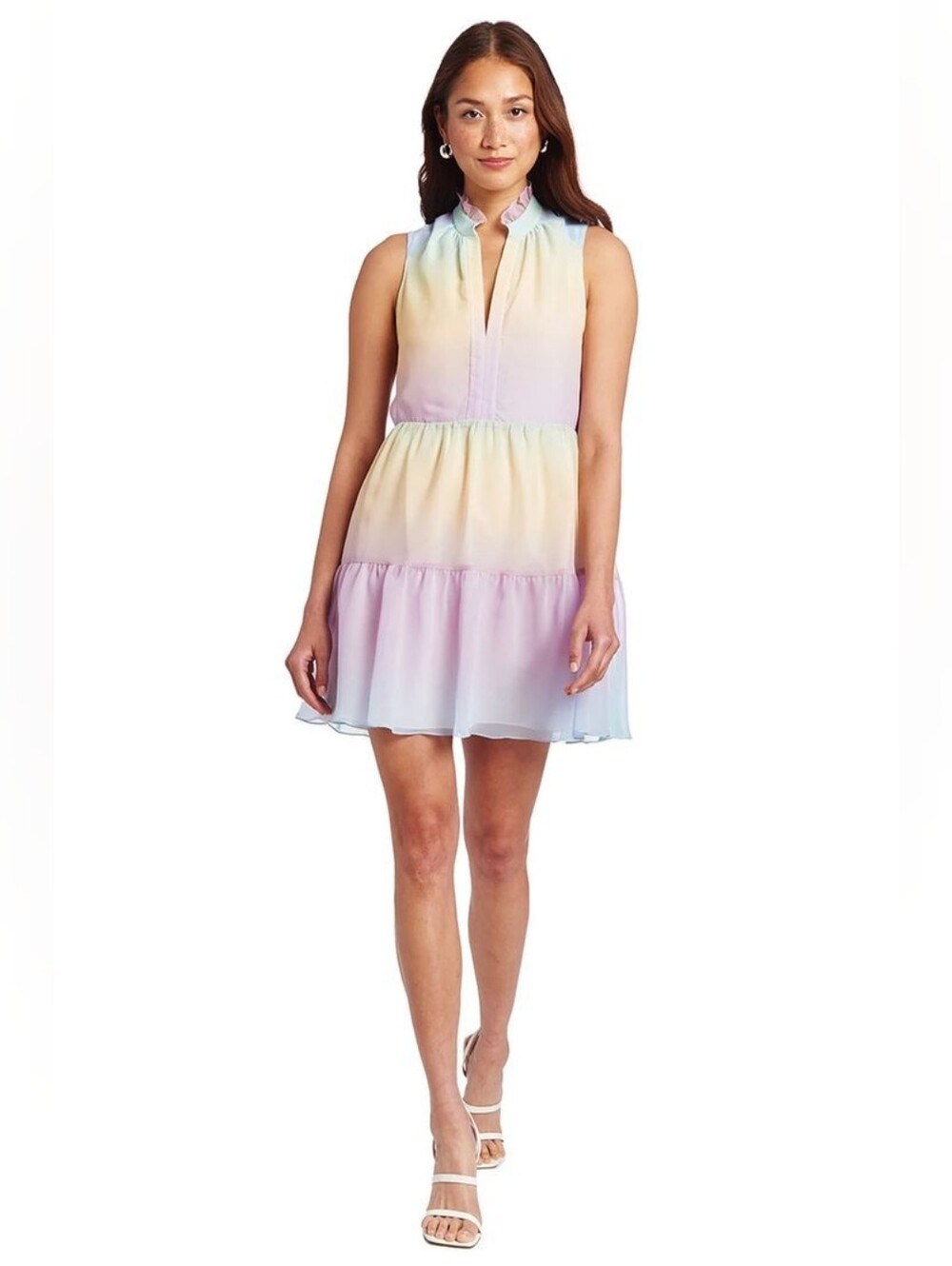 Amanda Uprichard Saffron Tiered Mini Dress Pastel Ombre Size S Cocktail Party
